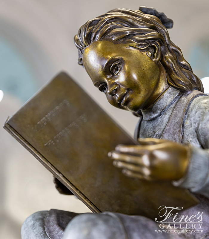 Bronze Statues  - Young Child Reading Bronze Statue - BS-1339